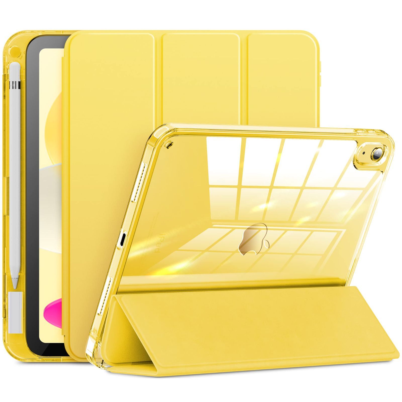 【新着商品】10.9インチ iPad ケース ケース iPad 10 iPad 第1世代Pencil吸着対応 全透明カバー 用 超軽量 2022 薄型 ペンホルダー付き 第10世代 傷つけ防止 キズ防止 INFILAND オートスリープ機能(レモン