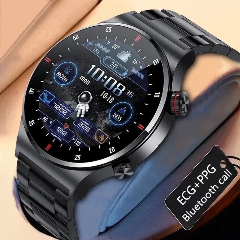 高評価 高画質 スマートウォッチ ブラック シルバー スチール ベルト ECG 日本語 Bluetooth通話 メッセージ通知 Android iPhone 心拍 血圧 歩数 睡眠 ブラック 腕時計