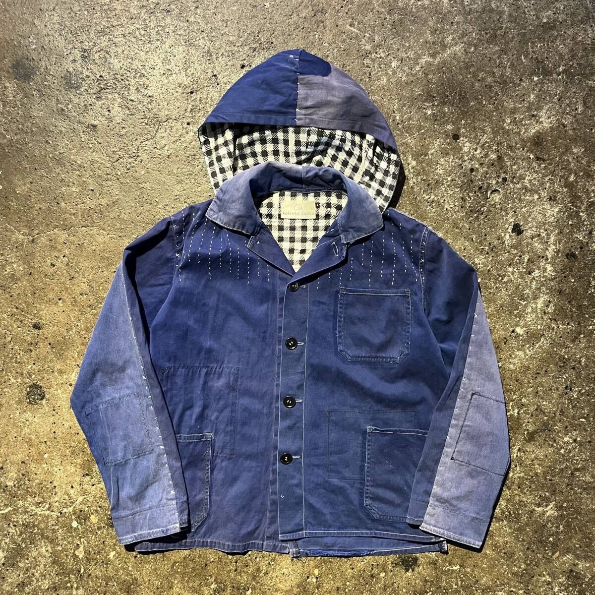 極美品✨ケイスケカンダ 手縫いのワークコート フード インディゴ 刺し子 古布 keisuke kanda ケイスケカンダ】手縫いのワークコート