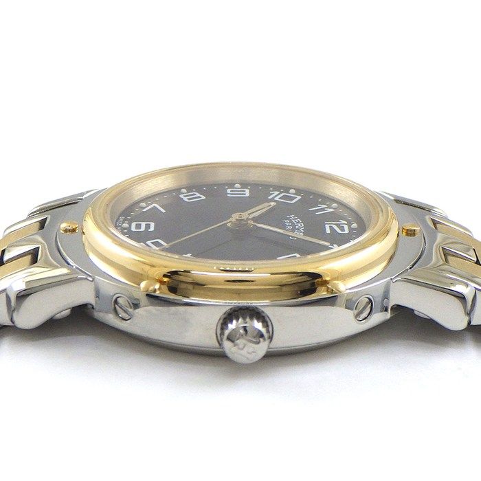 エルメス HERMES 腕時計 クリッパー CL4.220 デイト ブラック文字盤 GP SS クオーツアナログ