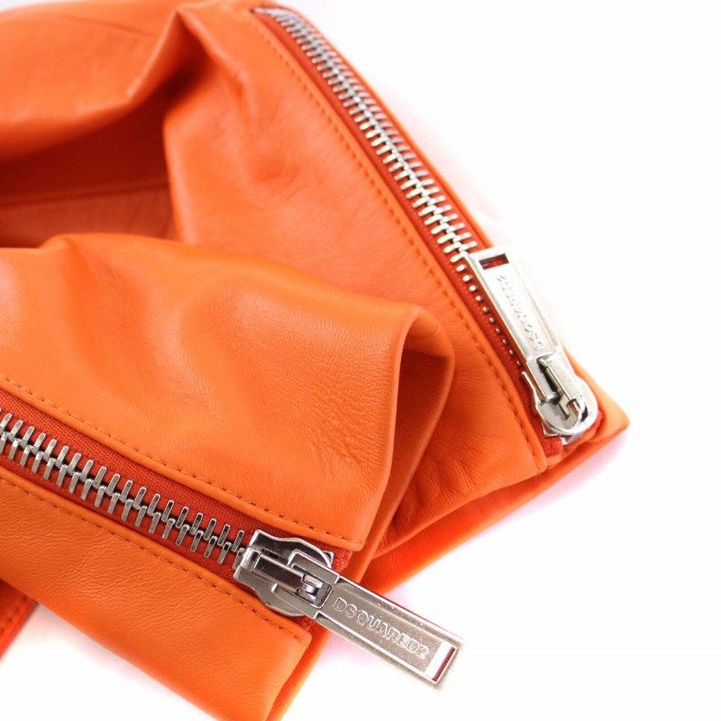 ディースクエアード DSQUARED2 シングル ライダースジャケット ラムレザー 羊革 38 M オレンジ |KH GY29 SIROKUMA-CORPORATION_COM