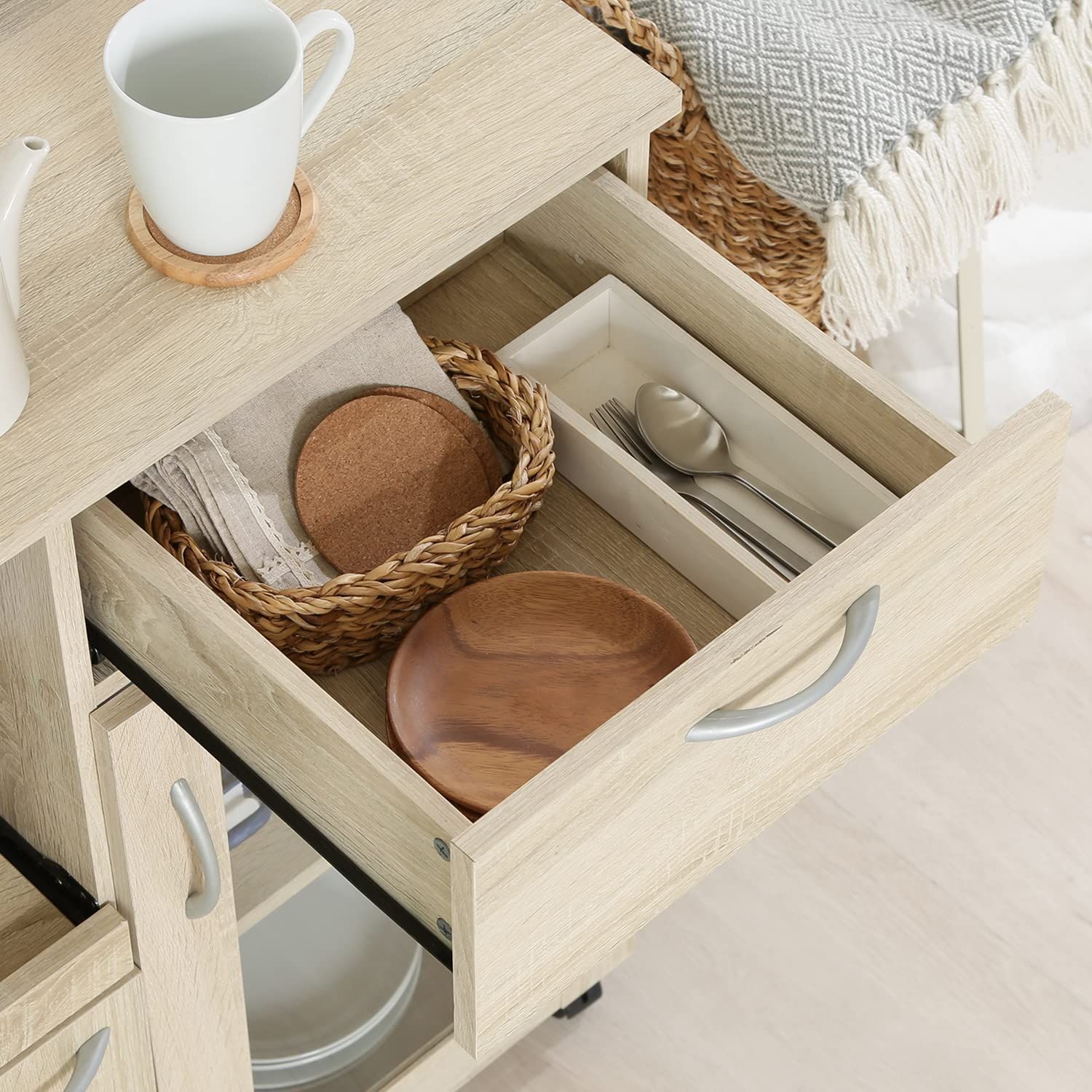 キッチン収納 幅76.8×奥行39.8×高さ84㎝ ホワイトオーク キッチンワゴン キャスター付き 組立商品 不二貿易 70688 USTAUSTRALIA_COM_AU