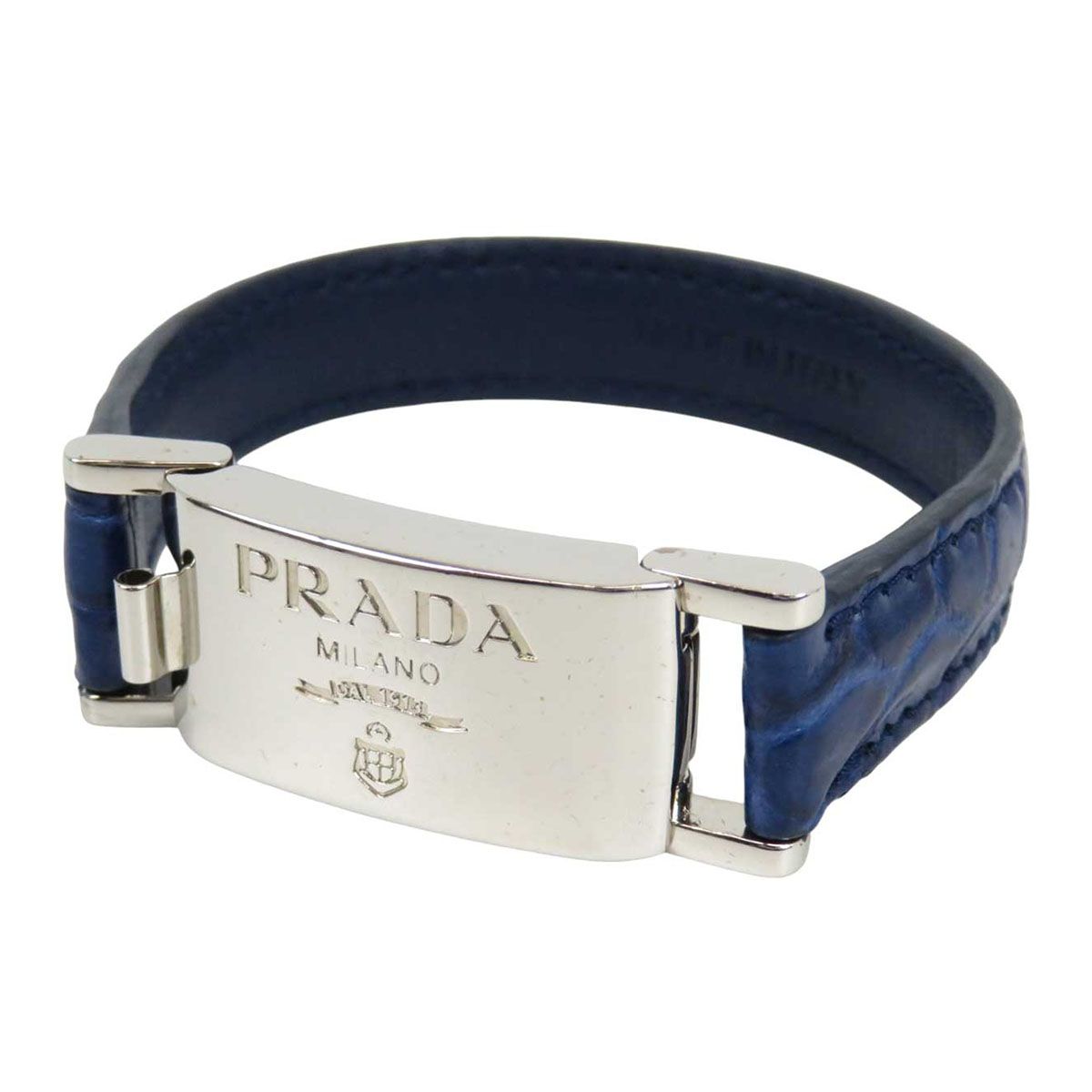 プラダ メタルロゴ レザー ブレスレット ユニセックス ブルー PRADA アパレル 小物
