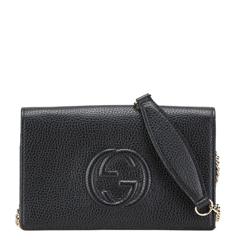 グッチ インターロッキングG ソーホー チェーン ショルダーバッグ ウォレットバッグ 598211 ブラック レザー レディース GUCCI 222-00988