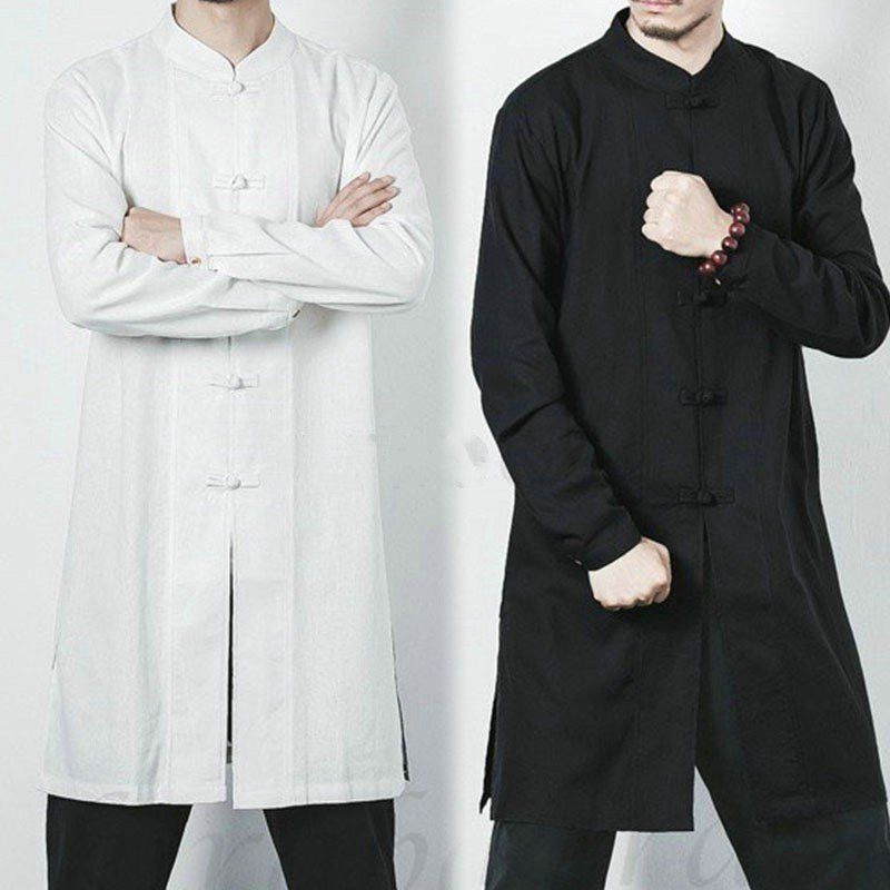 父の日 カジュアルシャツ ロングシャツ チャイナ服 長袖 父の日 メンズ 中華風 ロング丈 リネンシャツ 立ち襟 綿麻 sxAH424