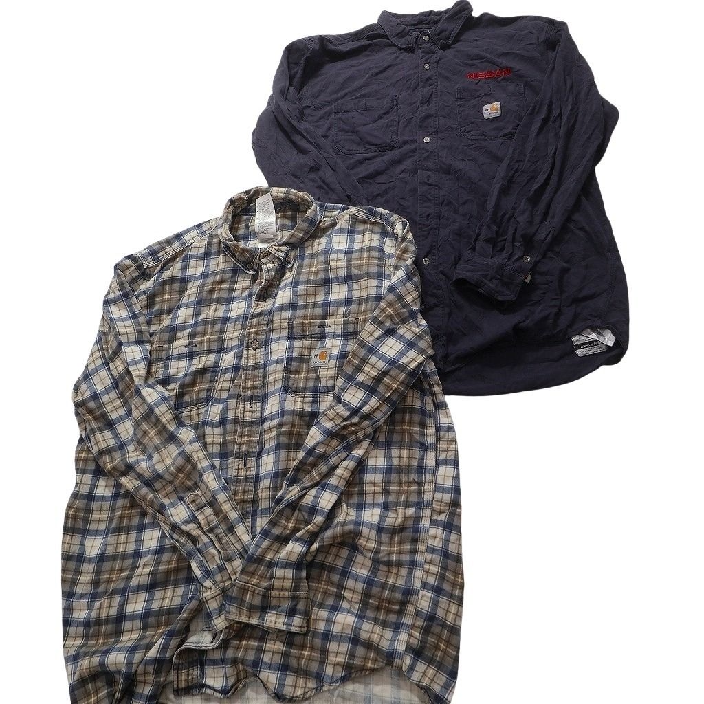 carhartt 長袖シャツ リメイク クロップド丈 古着 ネイビー2XLサイズ carhartt 長袖シャツ リメイク クロップド丈 古着 ネイビー2XL