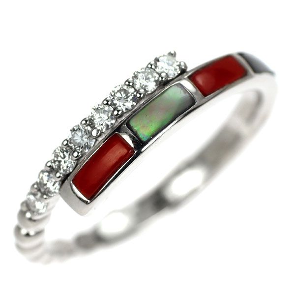 K18WG 珊瑚 シェル ダイヤモンド リング D0.20ct - メルカリ 