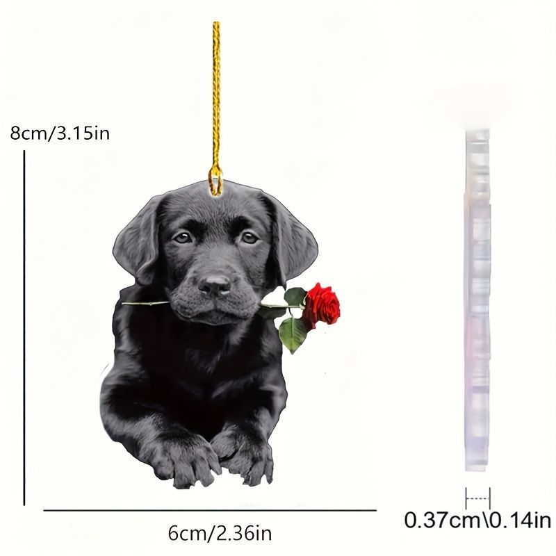 キーホルダー 犬 ラブラドール 黒 かわいい バラ 2D アクリル