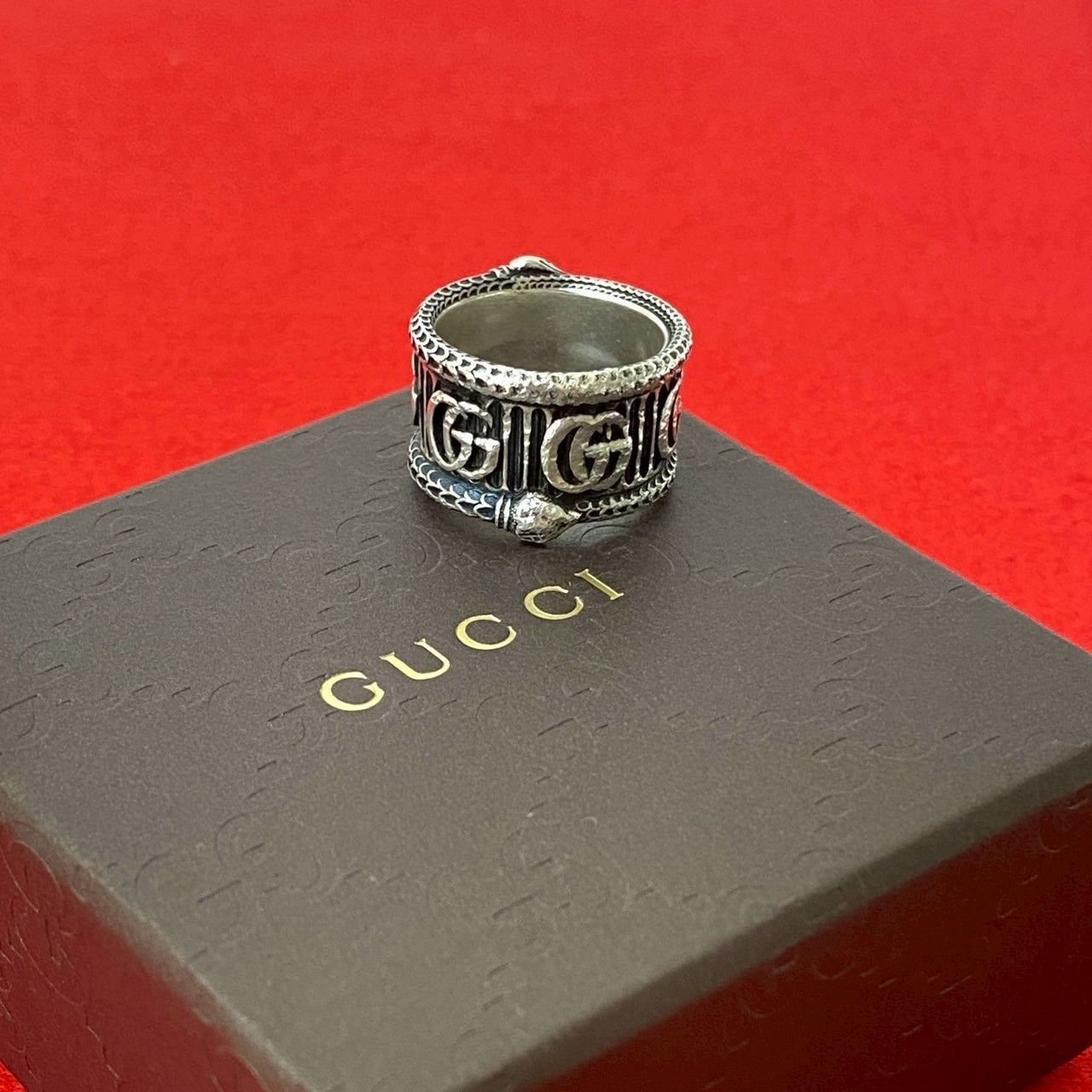 極 美品 希少品 GUCCI グッチ ダブル G スネーク リング シルバー925 