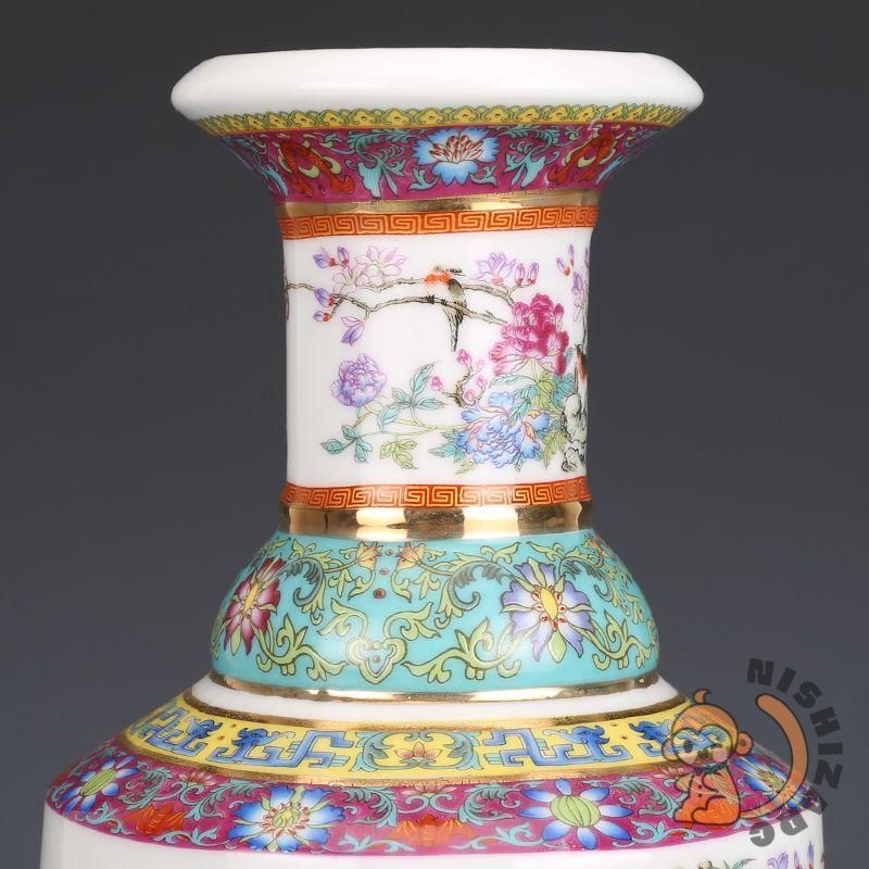 景徳鎮 陶磁花瓶 琺瑯粉彩花鳥賞瓶 装飾品 現代工芸品 美術品 置物
