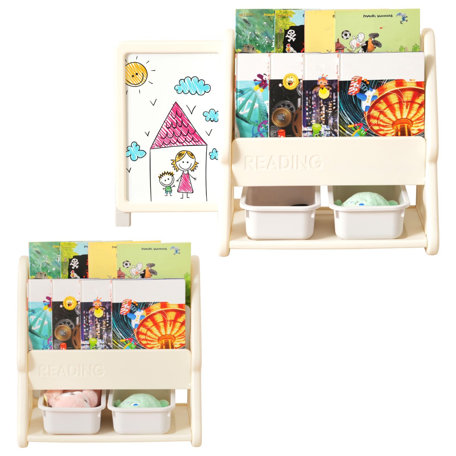 絵本ラック 絵本棚 大容量 子供部屋 収納ケース 子ども用 家具 キッズ 可動式ホワイトボード 本棚 収納ラック 多機能 おもちゃ収納 収納ボックス