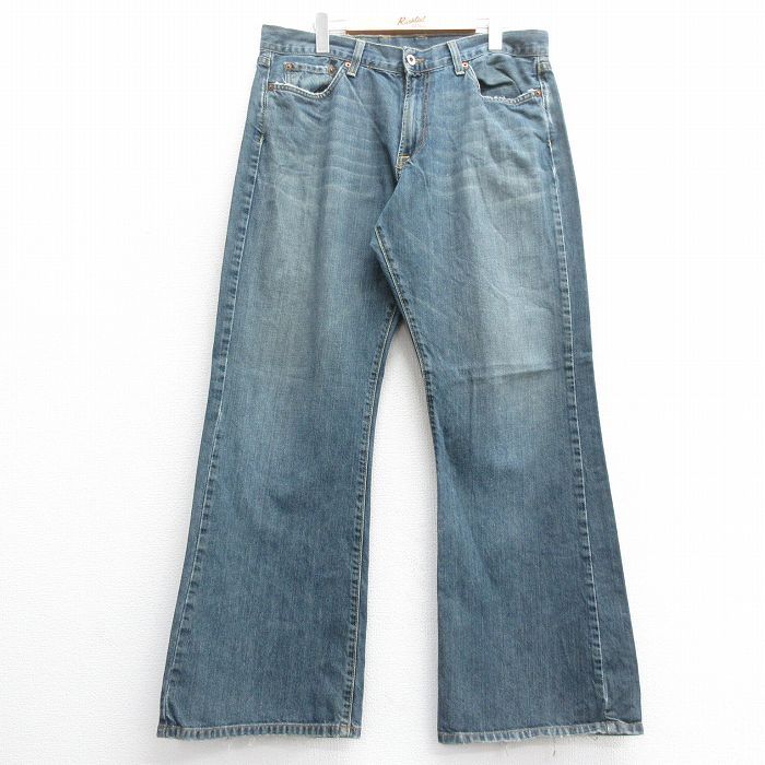 W36/古着 ラッキーブランド ジーンズ メンズ 90s ヒゲ フレア コットン 紺 ネイビー デニム spe 24aug03 中古 ボトムス ジーパン Gパン ロ