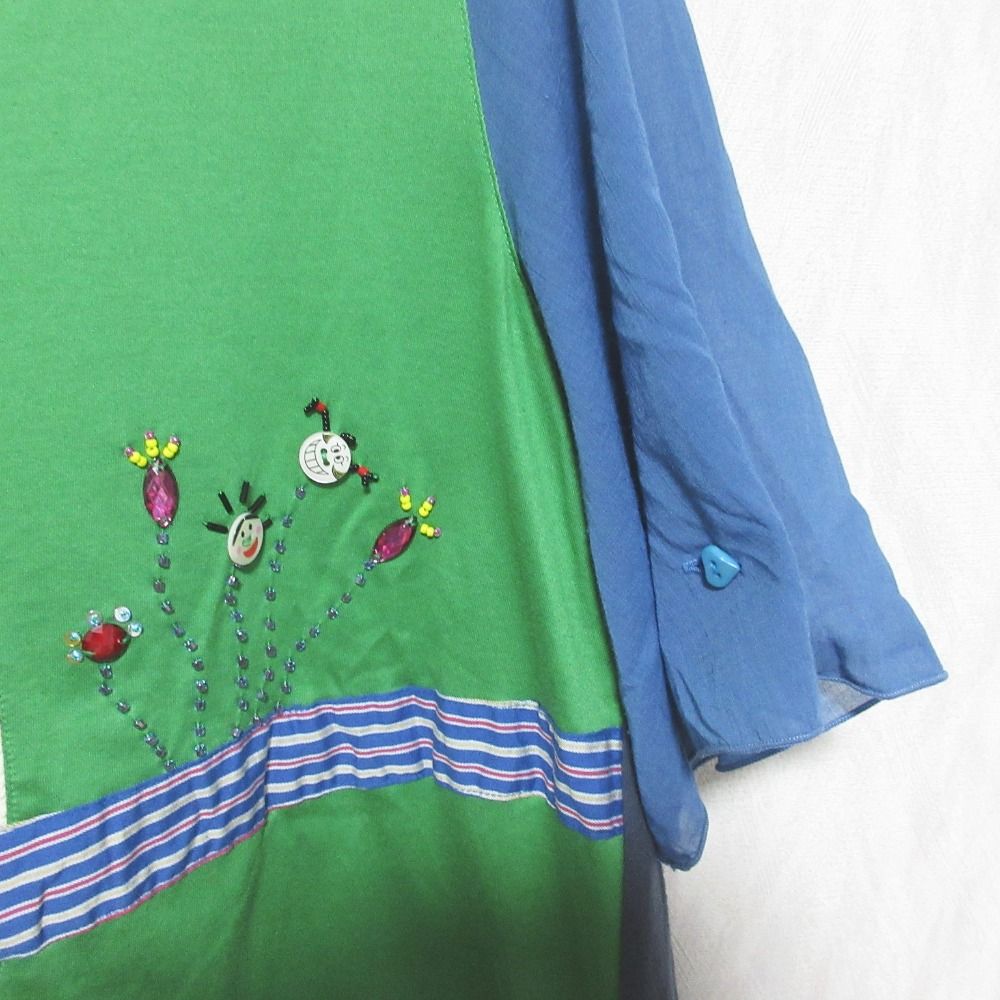 美品 OLLEBOREBLA アルベロベロ オレボレブラ ぶたさん 刺繍 カットソー グリーン マルチカラー レディース 古着 中古 美品 OLLEBOREBLA アルベロベロ オレボレブラ ぶたさん 刺繍