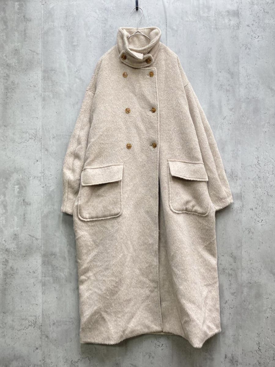 moi tytto モイテュット フラップポケットスタンドカラーロングコート sizeS|白ｘピンク ◆ ◎レディース