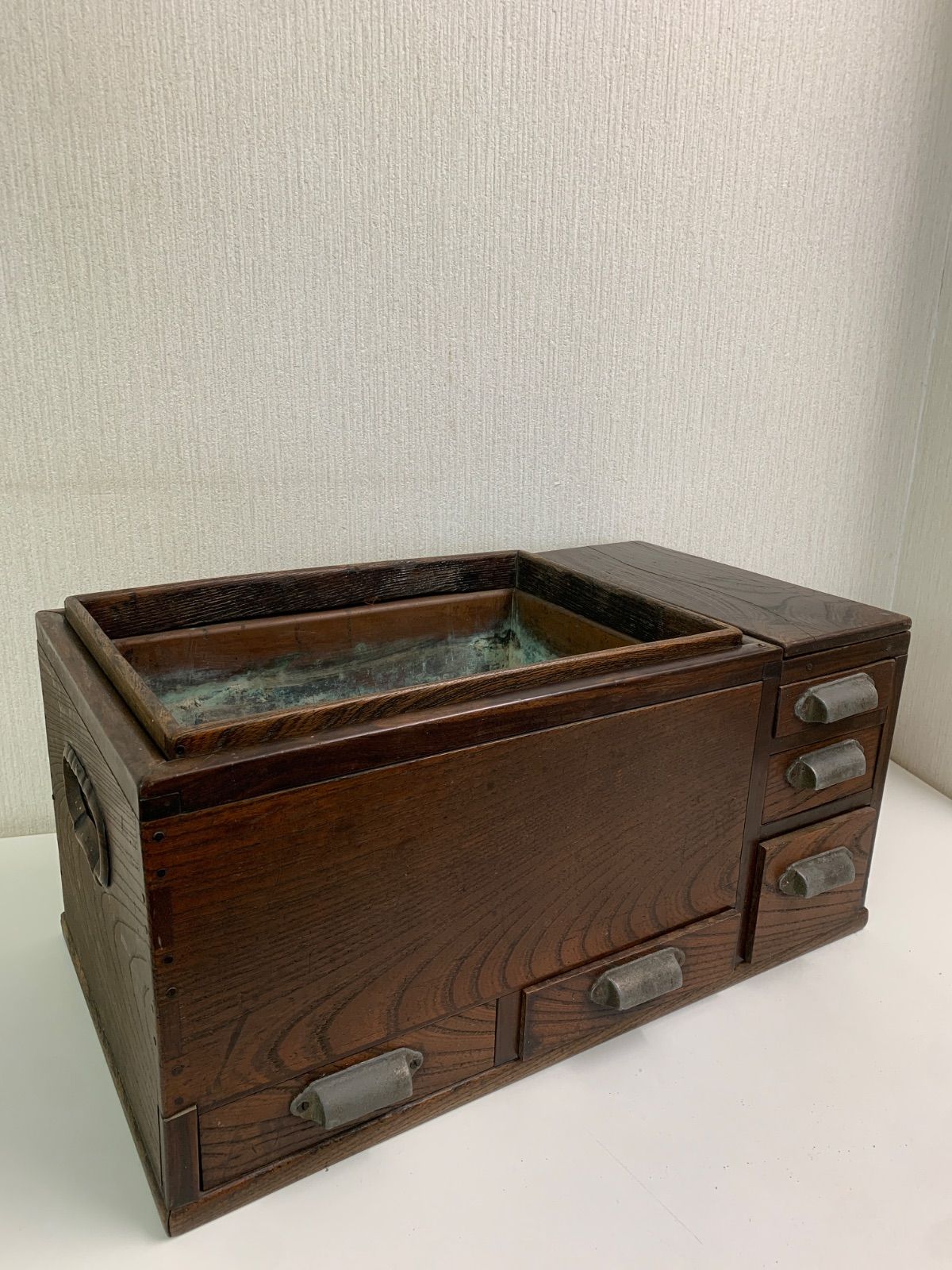 フォロー割対象商品 時代物 長火鉢 引き出し付き 猫板付き 古道具 昭和レトロ 古民家 インテリア