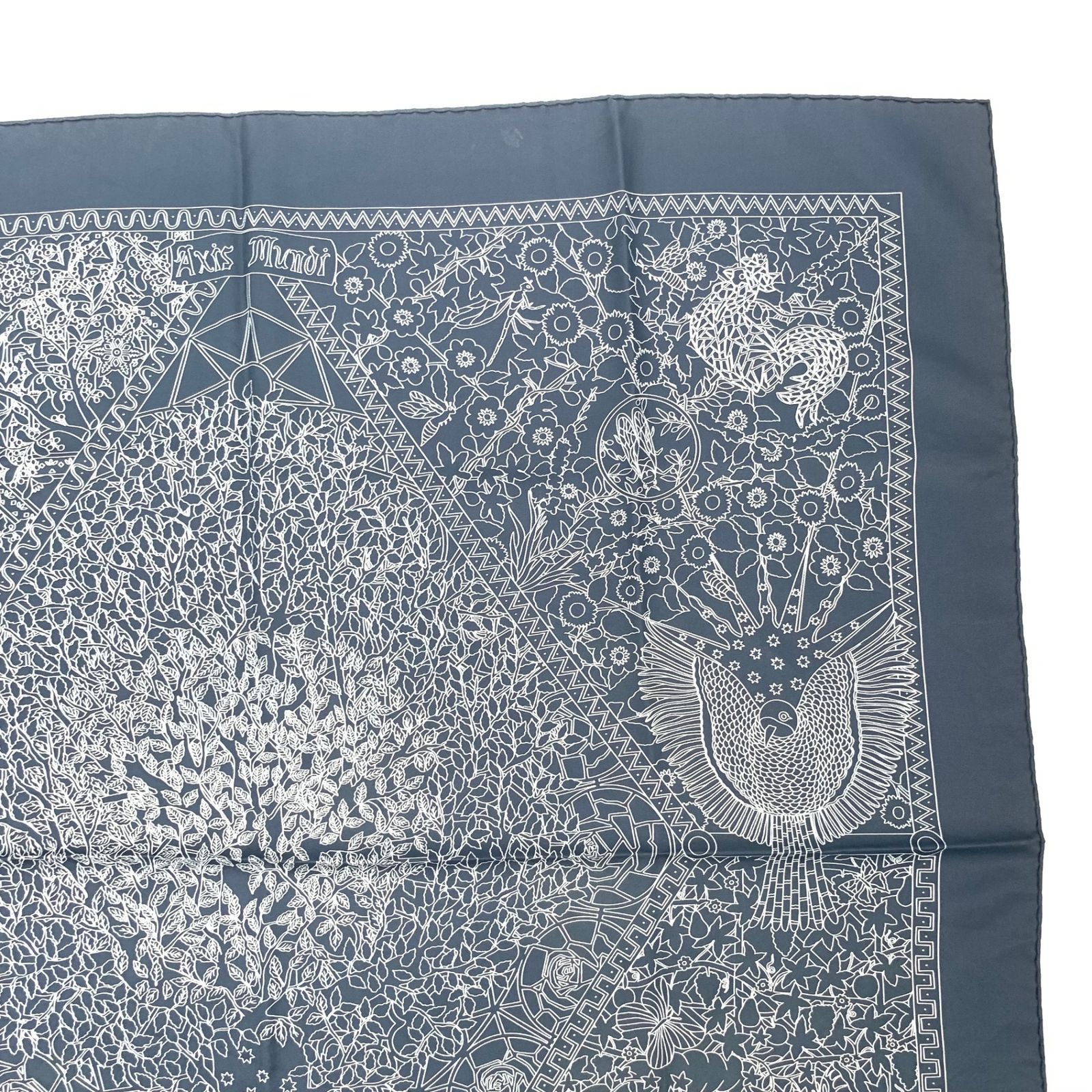 美品 HERMES エルメス カレ90 AXIS MUNDI 世界の中心軸 ネイビー