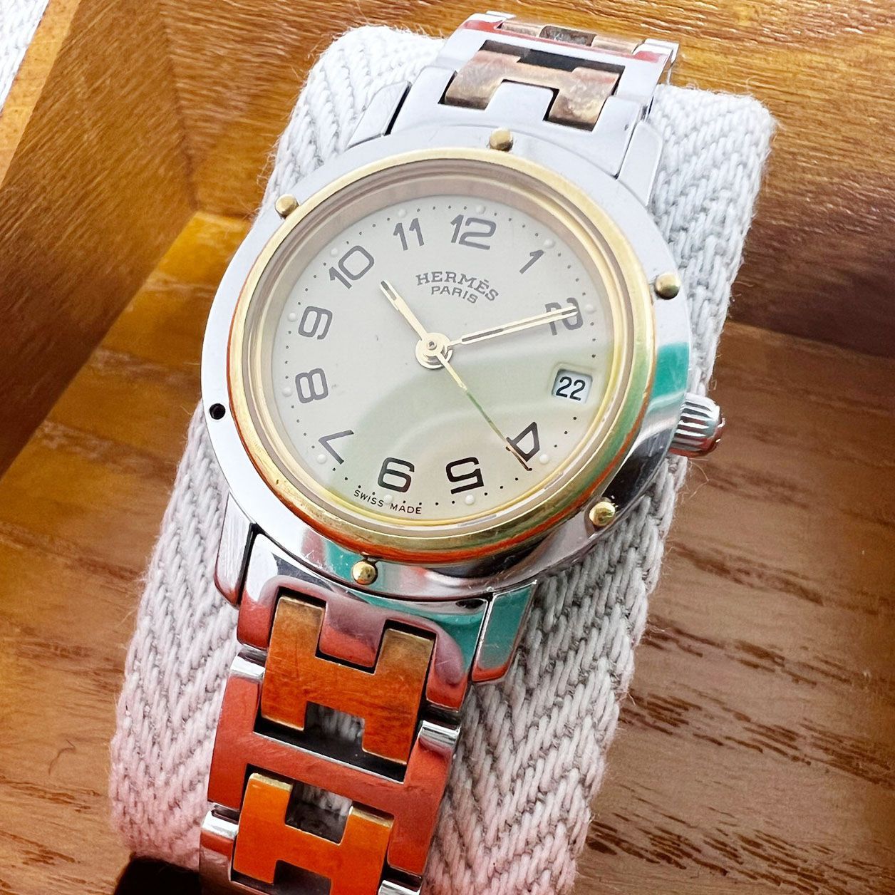【新品電池】エルメス クリッパー アイボリー文字盤 腕時計 コンビカラー デイトmemeの厳選腕時計