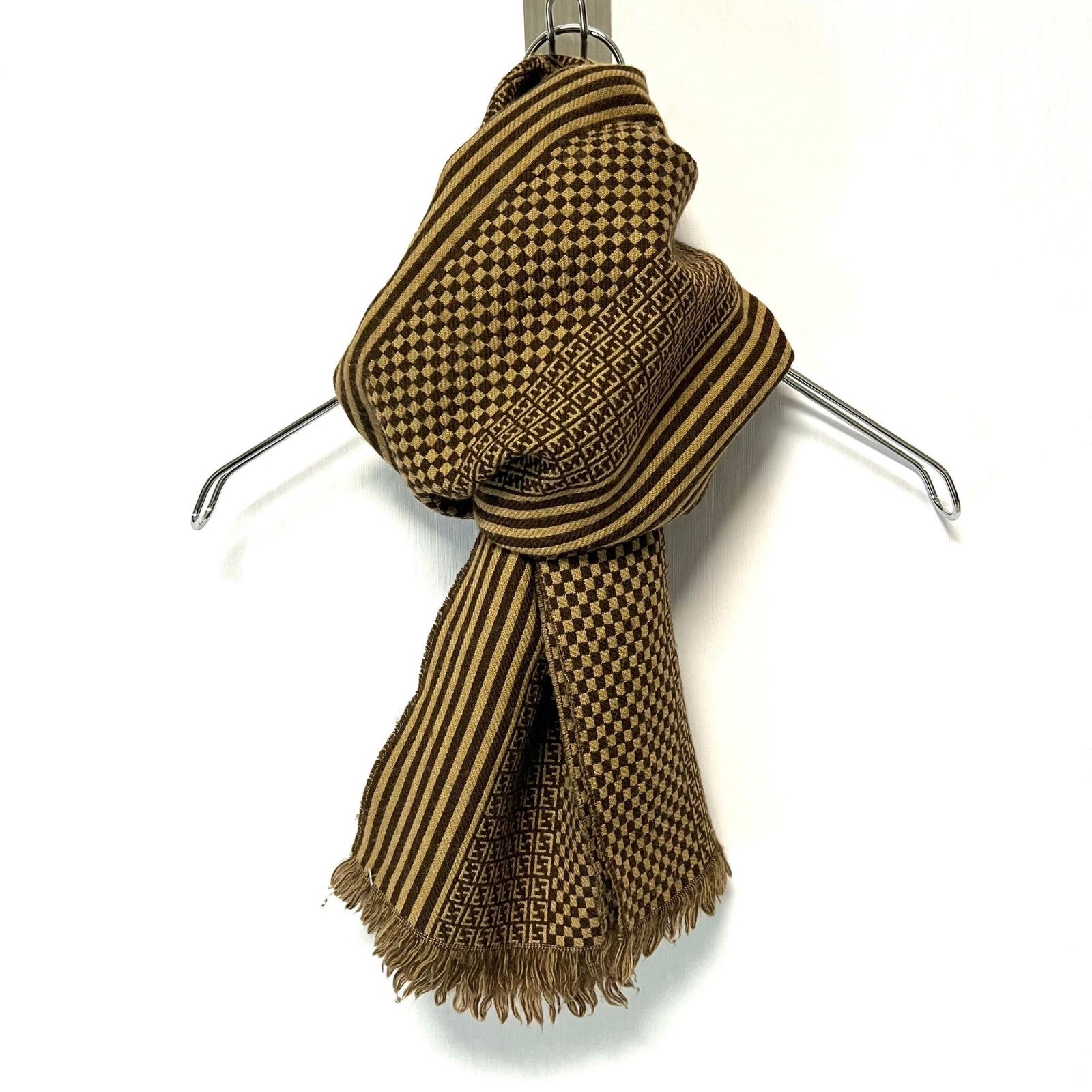 FENDI フェンディ マフラー ストール ズッカ柄 ウール ブラウン