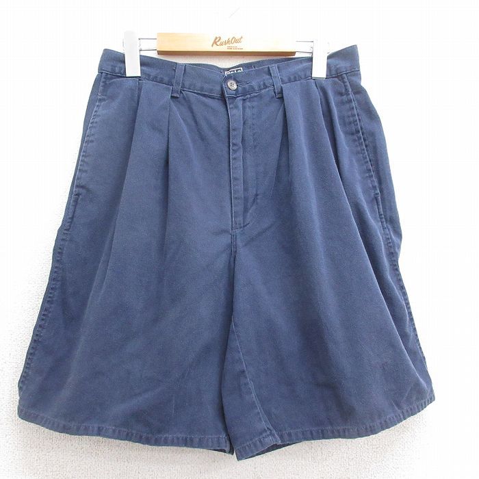 W30/古着 ラルフローレン ブランド ショート チノ パンツ チノパン ショーツ メンズ 90s ワンポイントロゴ コットン タロン 紺 ネイビー sp