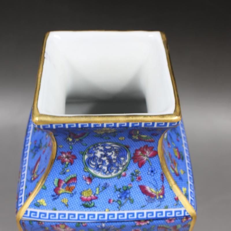 琺瑯彩花鳥瓶 工芸品 陶磁器 装飾品 花瓶 花器 美品 美術品 置物 陶芸 清乾隆制蒔金琺瑯彩梅花花鳥四方瓶 景徳鎮 陶磁器 装飾品 現代