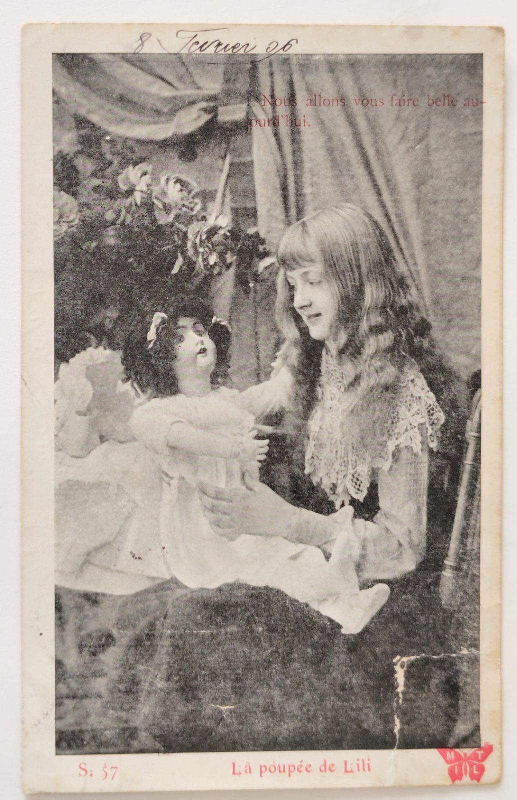 ドールと少女 3 フランス ヴィンテージ ポストカード アンティーク