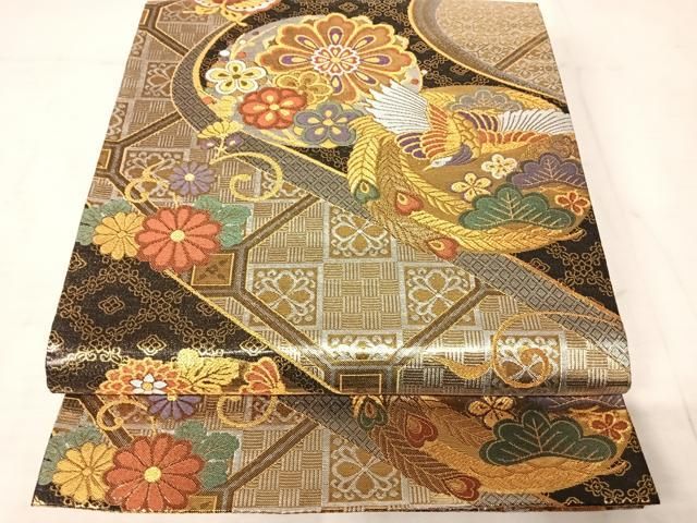 平和屋着物◎六通柄袋帯 鳳凰花文 純銀箔 正絹 逸品 AAAU9394dt