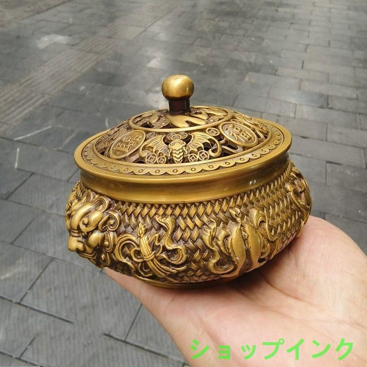 銅 細工 彩藍蓮華龍弔り式香炉 倒流香 装飾品 現代工芸品 美術品 置物 銅 細工 彩藍蓮華龍弔り式香炉 倒流香 装飾品 現代工芸品 美術品