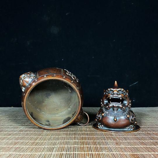 銅製 獅環耳独角鼓面薫炉 香道具 装飾品 工芸品 美術品 置物 銅製 獅環耳独角鼓面薫炉 香道具 装飾品 工芸品