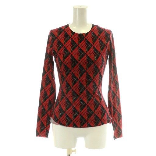 マリーンセル MARINE SERRE Tシャツ カットソー 長袖 総柄 S 赤 レッド 黒 ブラック |MP GY19 レディース