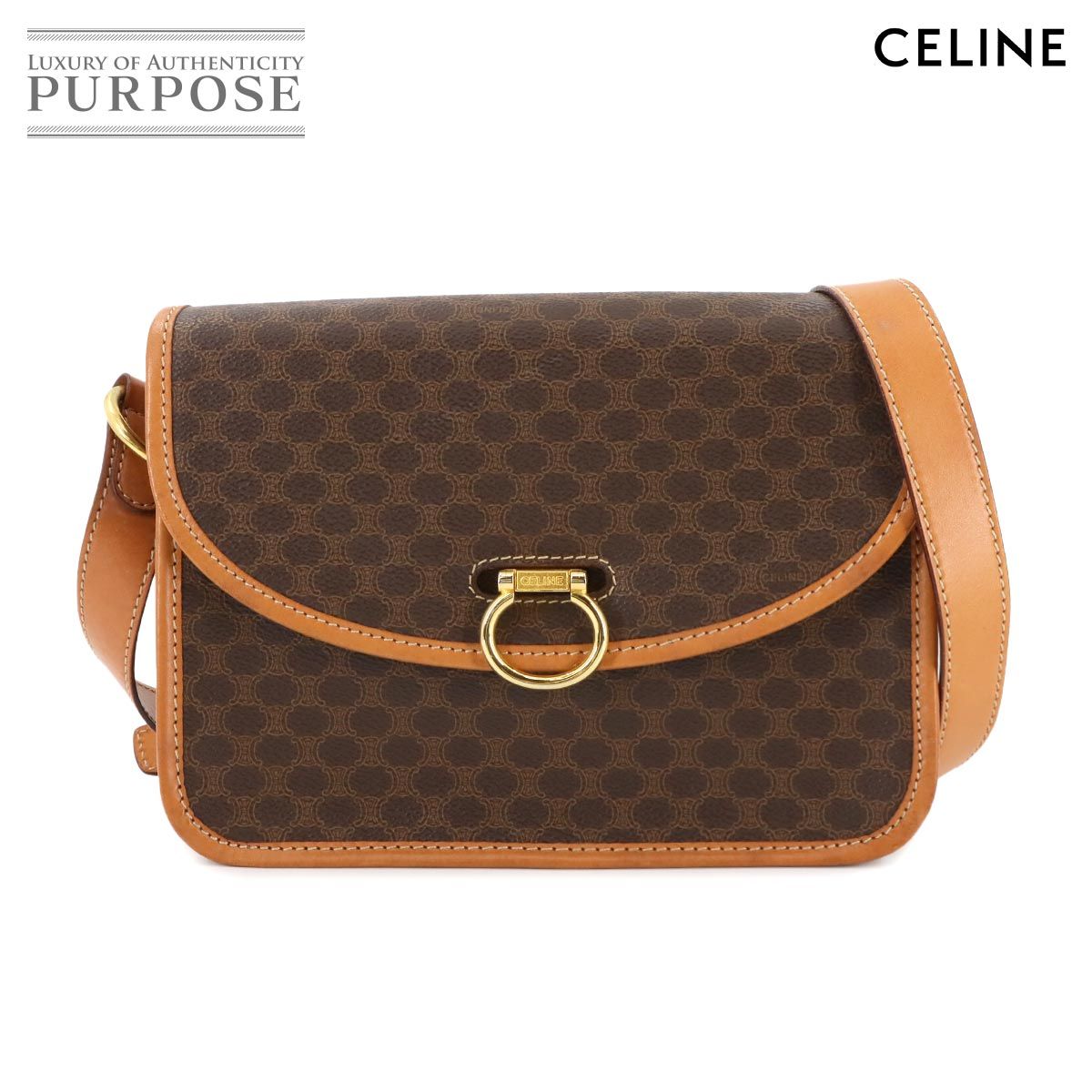 セリーヌ CELINE マカダム ショルダー バッグ PVC レザー ブラウン セリーヌ CELINE マカダム ショルダー バッグ PVC レザー ブラウン