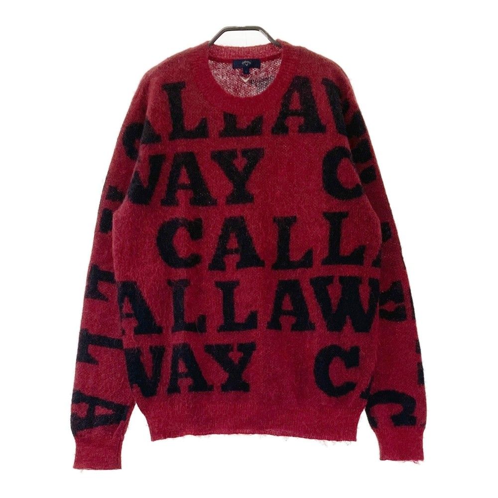 サイズ：L CALLAWAY キャロウェイ  モヘヤ混 長袖ニットセーター 総柄 レッド系 [240101422987] ゴルフウェア メンズ ストスト サイズ：L CALLAWAY キャロウェイ モヘヤ混 長袖ニットセーター