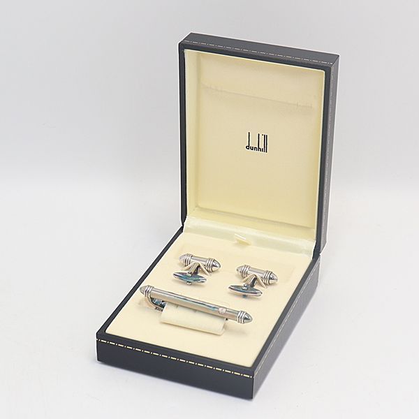 箱付き ダンヒル カフス/ネクタイピンセット シルバー YUM 2000000 NSK