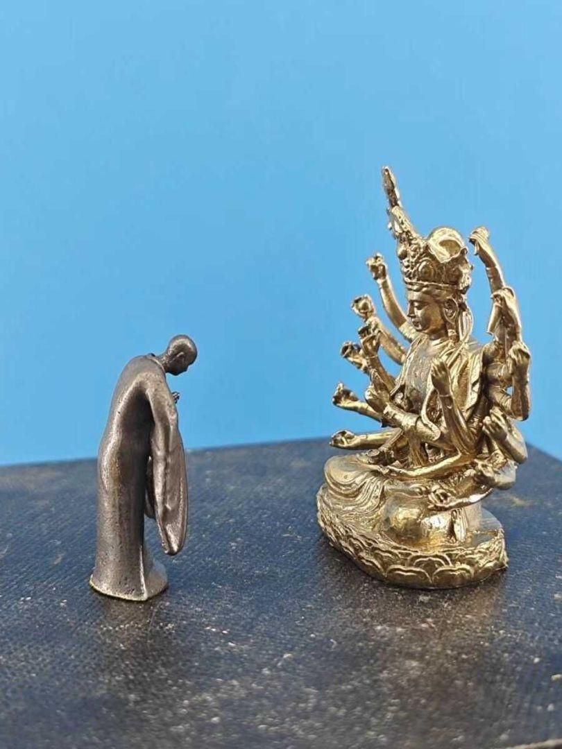 銅 細工 仏教美術 玄奘参詣準提菩薩仏像 禅意茶道 置物 装飾品