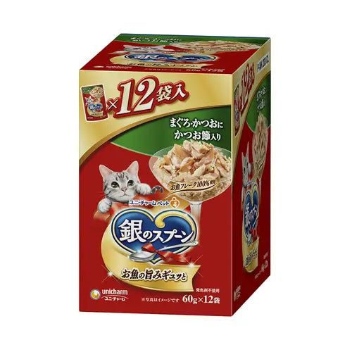 ユニ チャーム 銀のスプーン パウチ まぐろ かつおにかつお節入り 60g×12袋 1ケース10箱