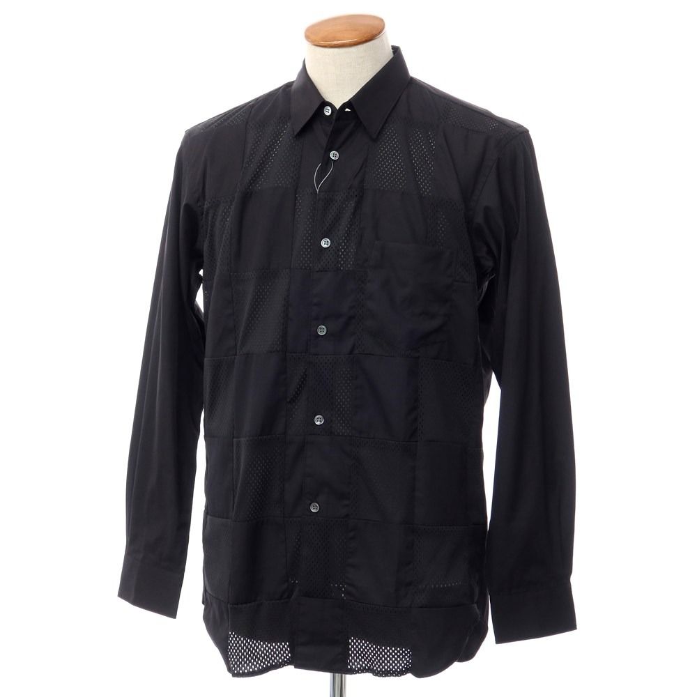 コムデギャルソンシャツ COMME des GARCONS SHIRT 2022年秋冬 メッシュ パッチワークシャツ ブラック【サイズM】【メンズ】