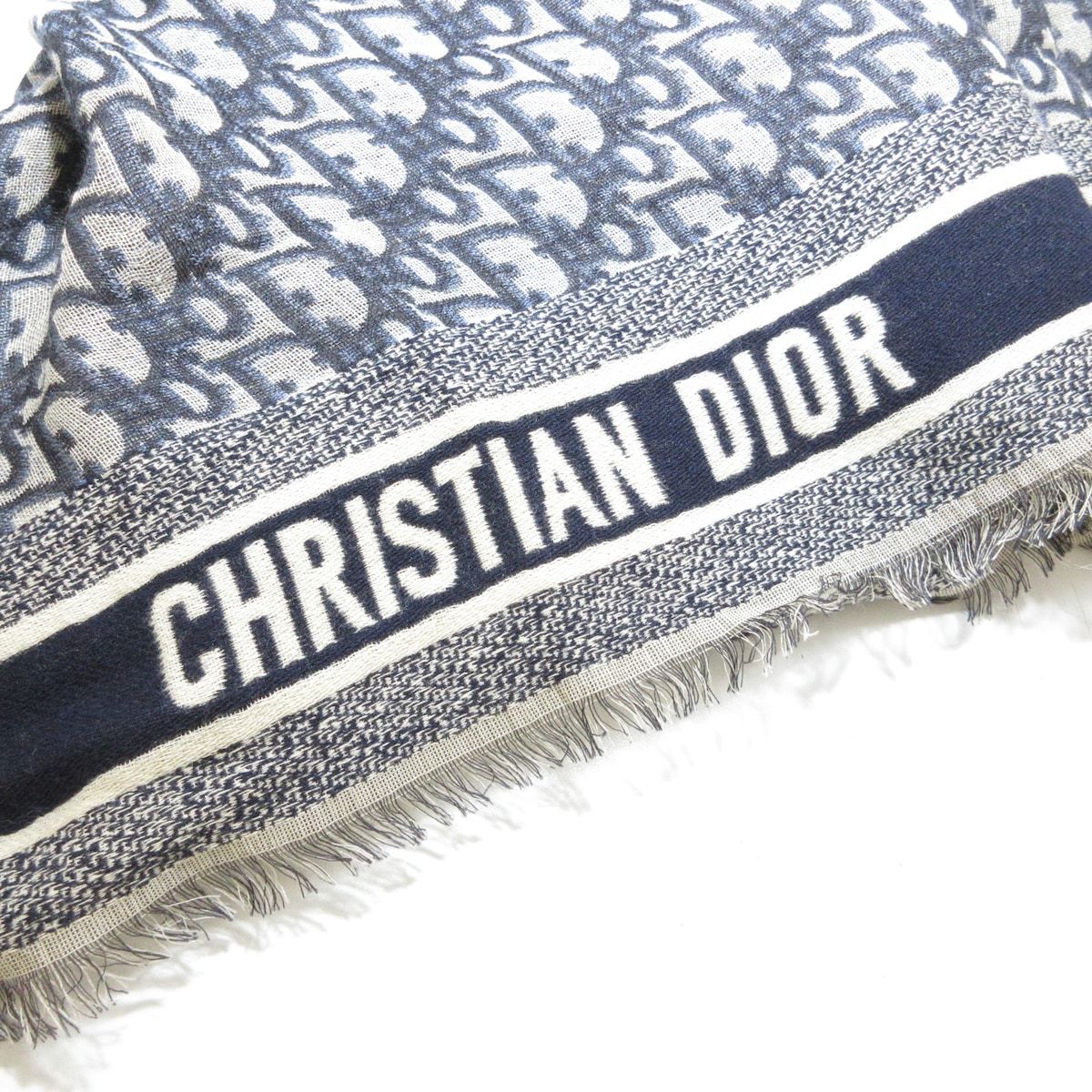 レディースDIOR/ChristianDior(ディオール/クリスチャンディオール) ストール(ショール)美品 - アイボリー×ネイビー シルク×ウール ×コットン | thecurveconsultants.com - マフラー/ショール