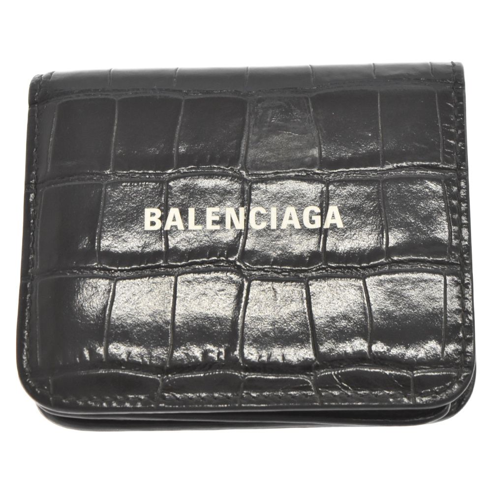 BALENCIAGA バレンシアガ　クロコ 型押し 2つ折り 財布 ブラック