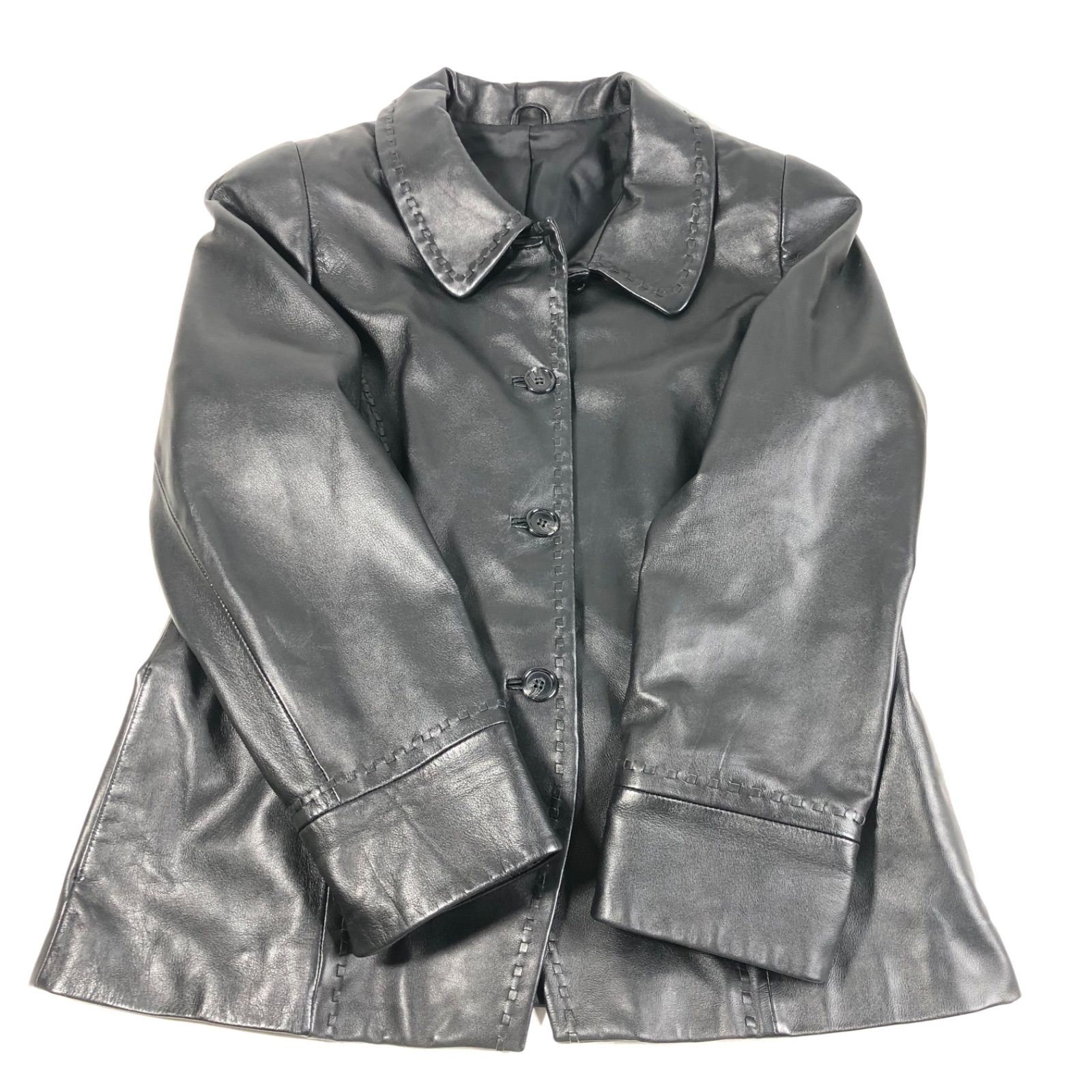 A1016-6-5 Partina レディース シープスキン レザー ジャケット 羊革 コート ブラック 黒 size L 身幅53cm 肩幅37cm 着丈61cm