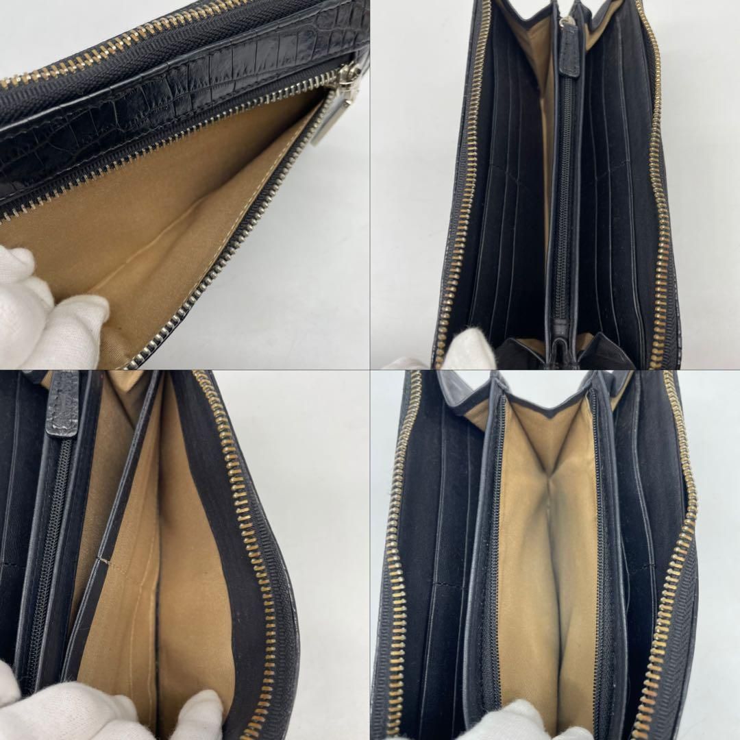 超人気、高品質で超激安。 長財布 ロングウォレット クロコダイル ワニ マット ラウンドファスナー シルバー金具 メンズ 黒 100％品質保証。