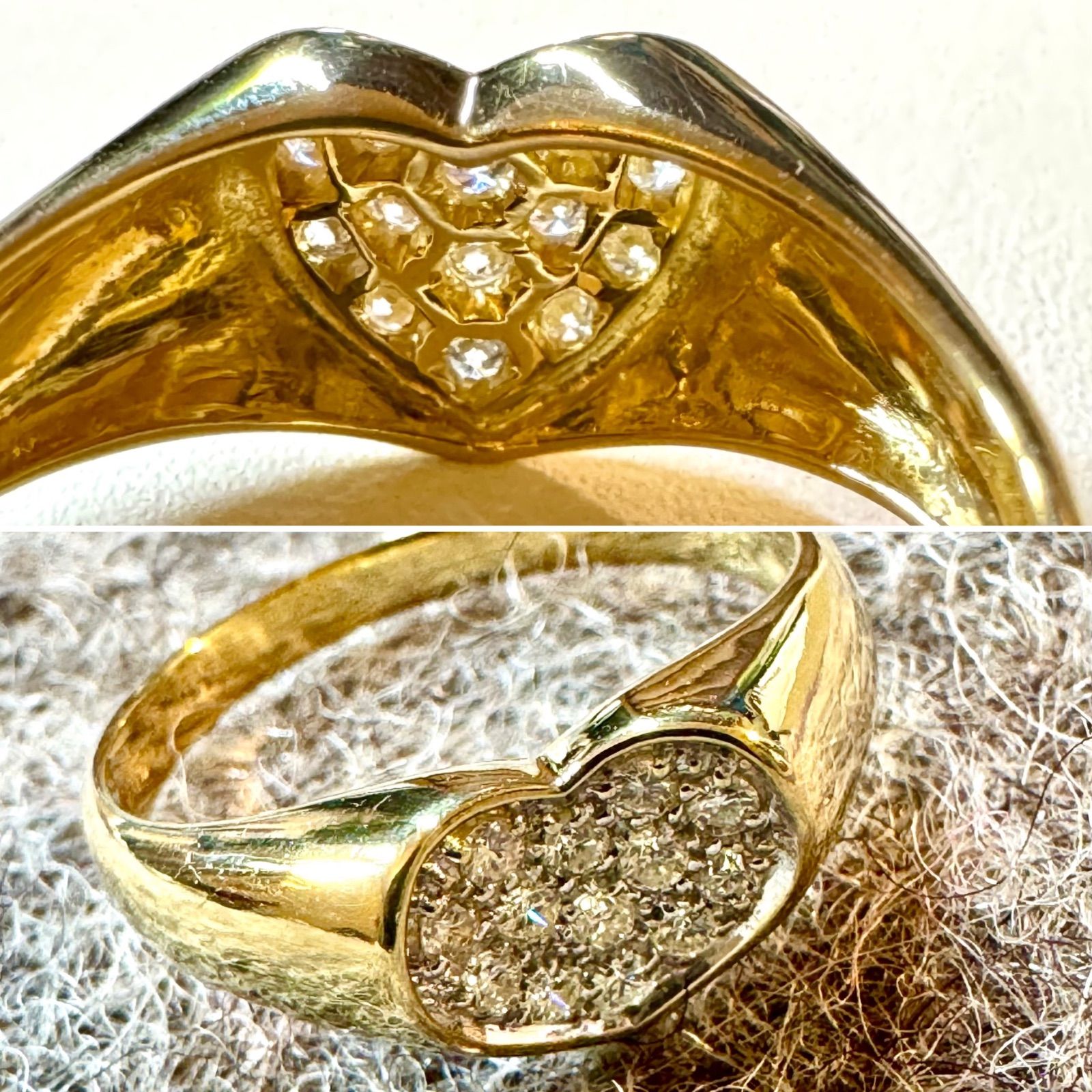 ポンテヴェキオ◇K18YG/WG*13.5号*ハート型ダイヤモンドリング*指輪 