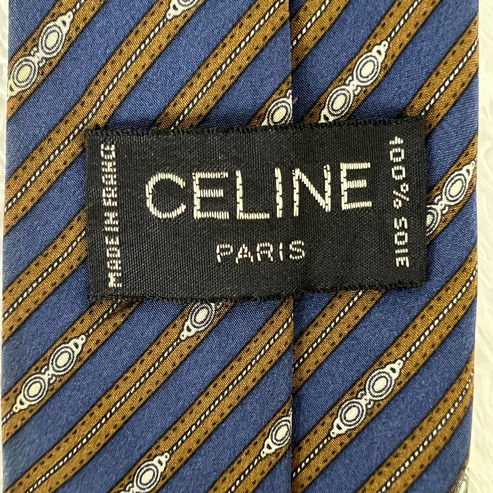 【美品】CELINE セリーヌ　ネクタイ　総柄　花柄　ネイビー　ブルー 美品》CELINE (セリーヌ) シルクネクタイ 総柄 花 ネイビー