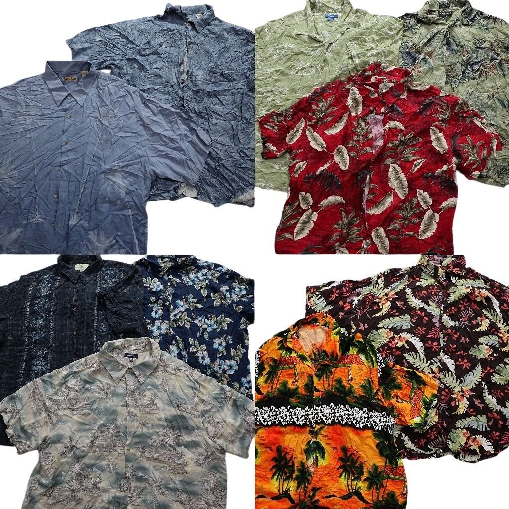 古着卸 レーヨン100％ アロハシャツ 半袖シャツ 10枚セット メンズ 2XL リーフ柄 ヤシの木 総柄 古着 MZ7802