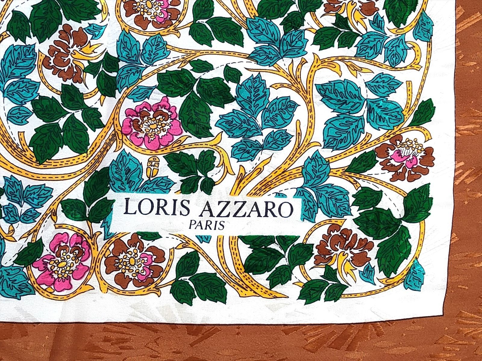 ロリスアザロ スカーフ LORIS AZZARO PARIS 緑系 花と葉柄 86 cm (2008