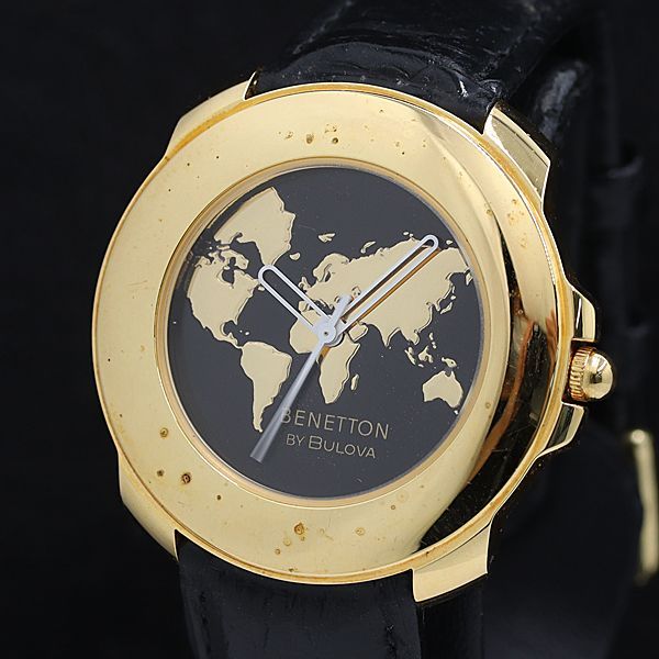 Running Benetton x Bulova QZ World Map Dial Black x Gold Mens Watch 2000000 NSK OMI