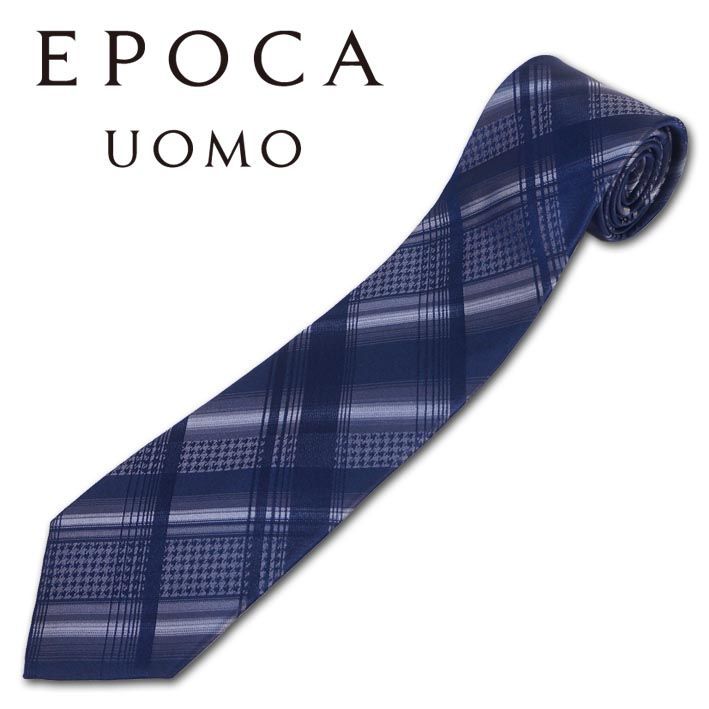 エポカウォモ EPOCA UOMO シルク 千鳥格子 u0026 チェック柄 ネクタイ ダークネイビー系 濃紺 メンズ 日本製 プレゼント ギフト シルク100％