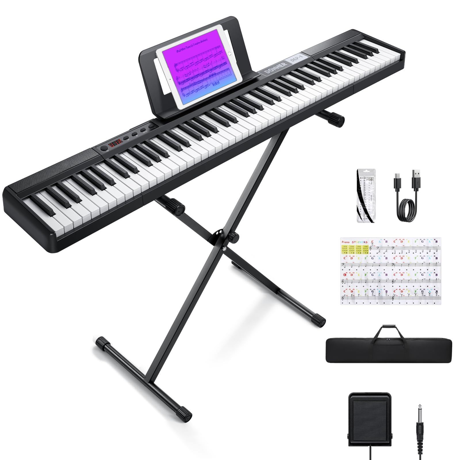 競売 電子ピアノ 88鍵盤 歩き回れる ペダル 譜面台 イヤホン付属 MIDI 鍵盤楽器