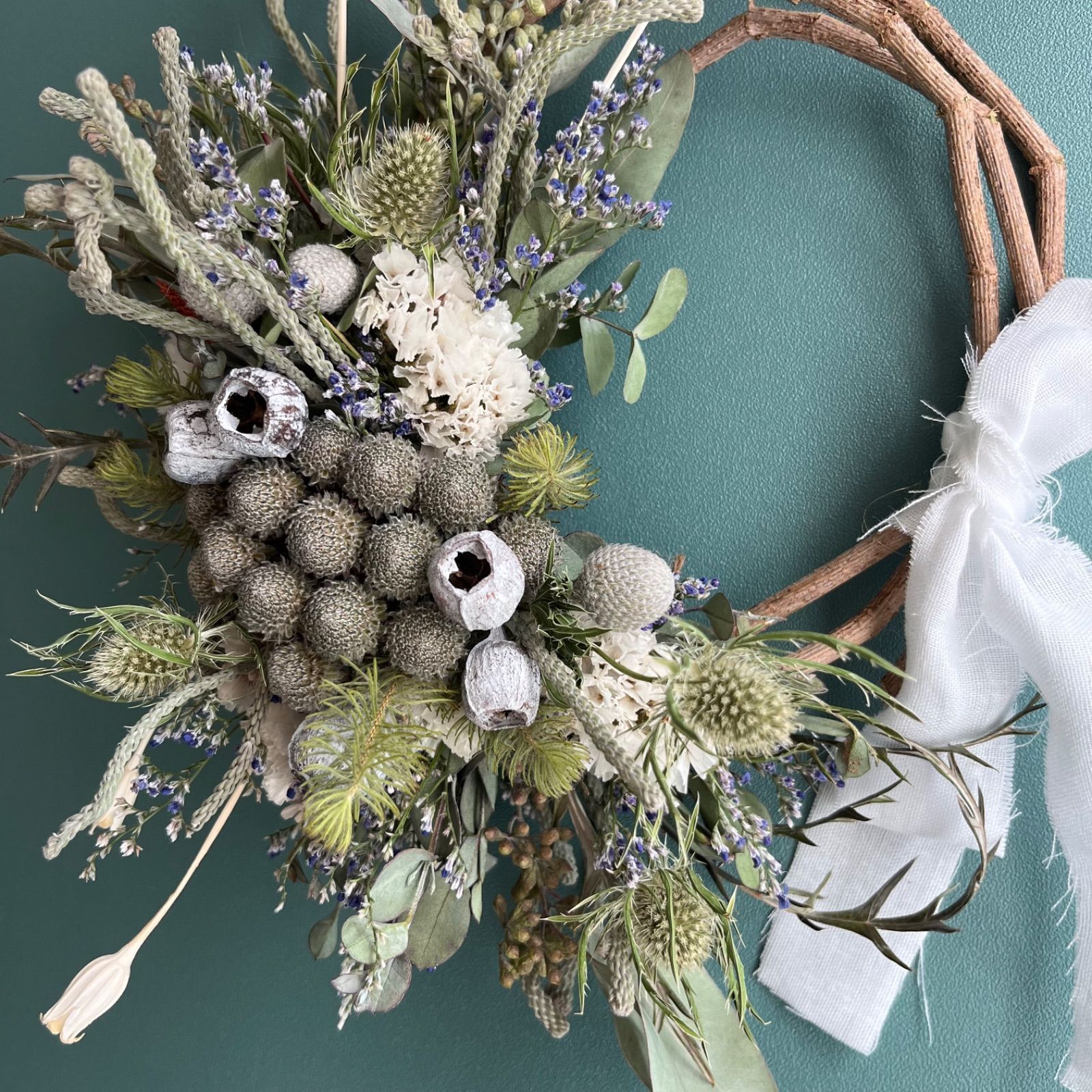 ドライフラワーリース シック 寒色系 個性的 ドライフラワー
