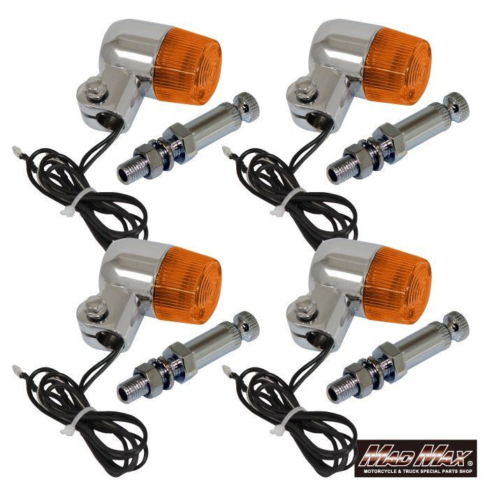 汎用 丸形ミニヨーロピアンウインカー シルバー/オレンジ M10*76mm取付ステー付き 4個セット
