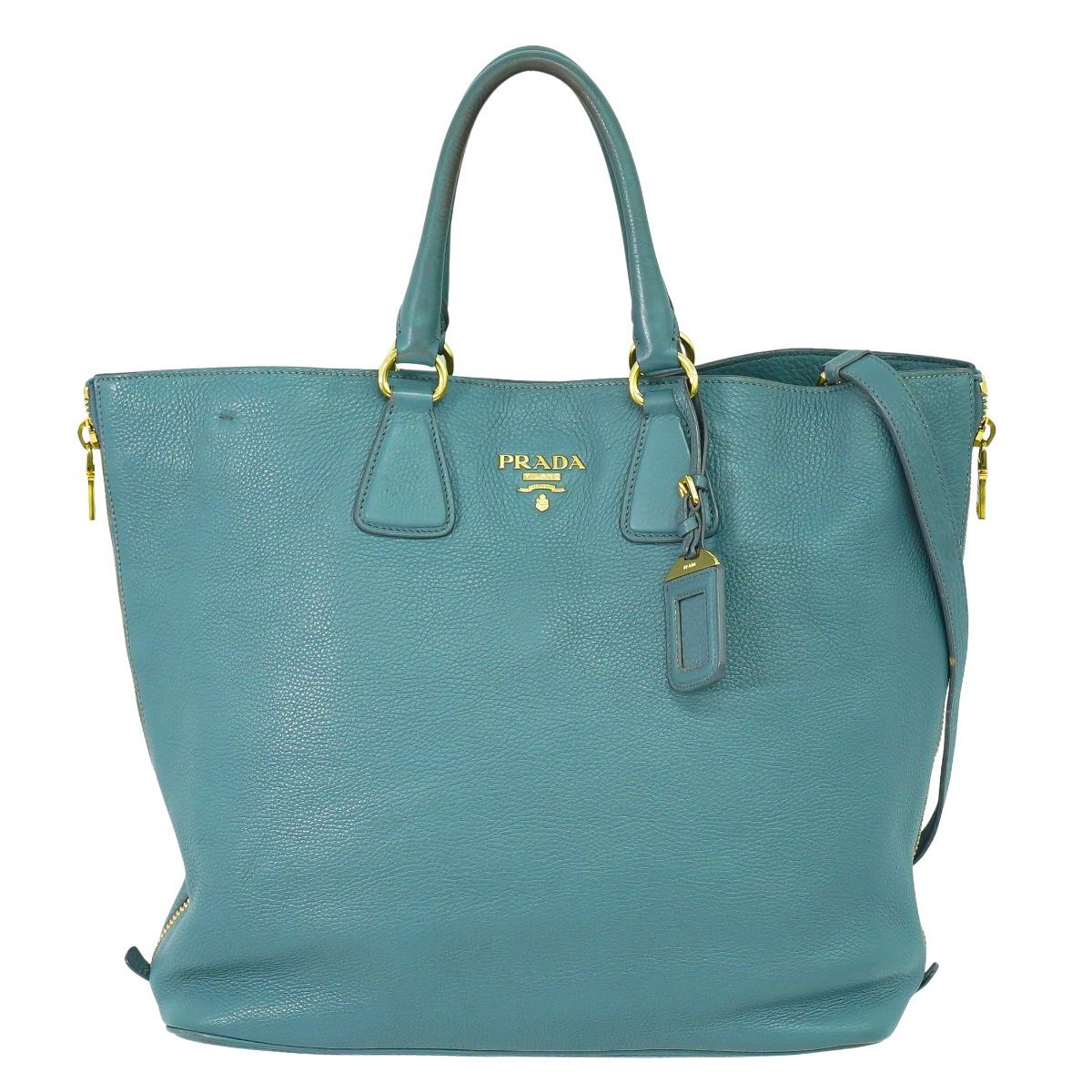 本物 プラダ PRADA レザー 2WAY ショルダーバッグ ハンドバッグ ライトブルー バッグ フォロー割