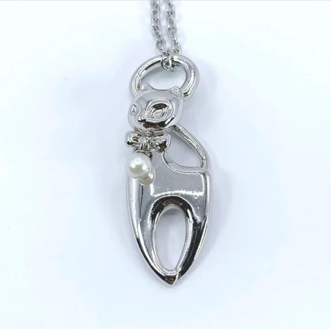 MIKIMOTO ミキモト シルバー ネックレス パール 本真珠 キャット 猫 